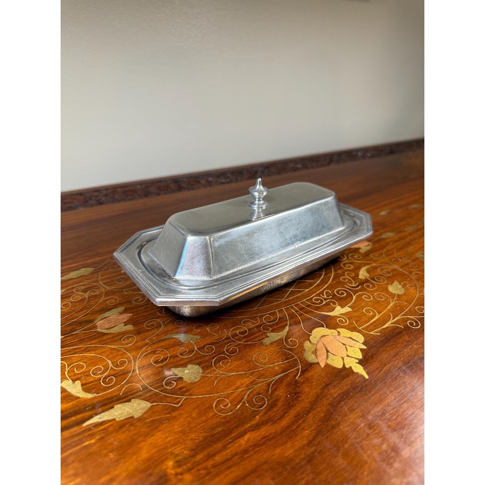Vintage Wilton Pewter Butter Dish • Glass Insert Covered Butter Keeper